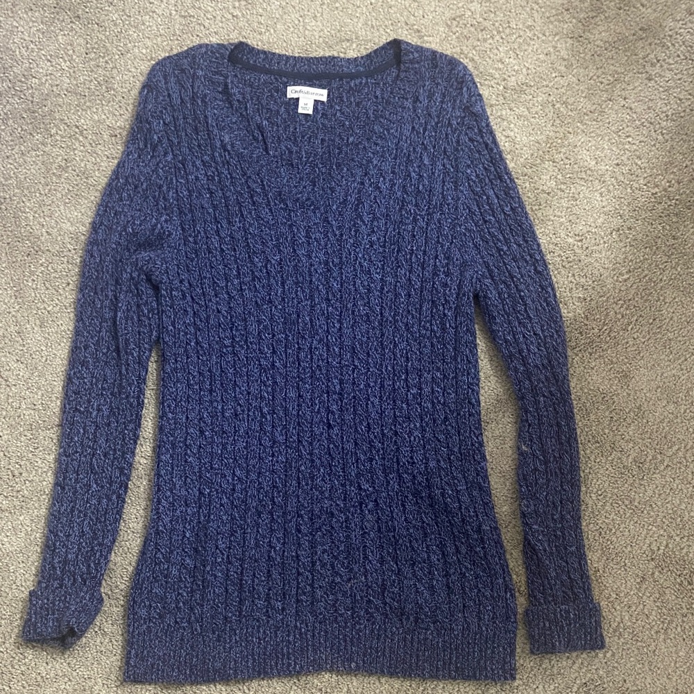 croft & barrow Navy Blue Cable V-Neck Sweater